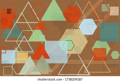 Abstract geometric texture. Mid century modern  design with geometric shapes transparent and overlapping. Retro colors. Webpage template retro geometry vintage style.