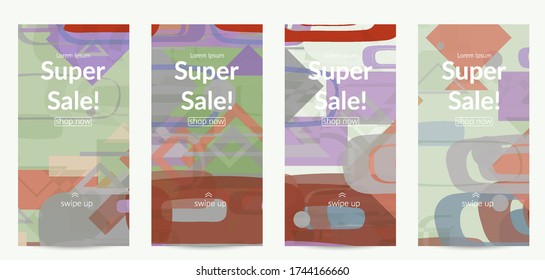 Abstract geometric texture. Mid century modern  design with geometric shapes transparent and overlapping. Retro colors. Social media template retro geometry vintage style.