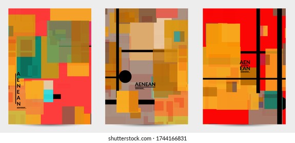 Abstract geometric texture. Mid century modern  design with geometric shapes transparent and overlapping. Retro colors. Flyer template retro geometry vintage style.