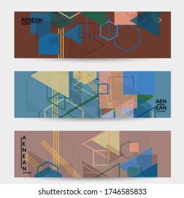 Abstract geometric texture. Mid century modern  design with geometric shapes transparent and overlapping. Retro colors. Banner template retro geometry vintage style.
