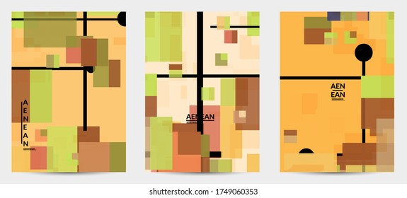 Abstract geometric texture. Mid century modern  design with geometric shapes transparent and overlapping. Retro colors. Flyer template retro geometry vintage style.