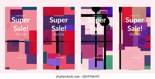 Abstract geometric texture. Mid century modern  design with geometric shapes transparent and overlapping. Retro colors. Social media template retro geometry vintage style.