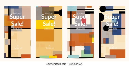 Abstrakte geometrische Struktur. Modernes Design aus dem Mittelalter mit geometrischen Formen, transparent und überlappend. Retro-Farben. Social Media Vorlage Retro Geometrie Vintage Stil.