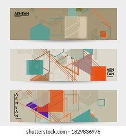 Abstract geometric texture. Mid century modern  design with geometric shapes transparent and overlapping. Retro colors. Banner template retro geometry vintage style.