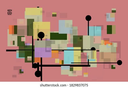 Abstract geometric texture. Mid century modern  design with geometric shapes transparent and overlapping. Retro colors. Webpage template retro geometry vintage style.