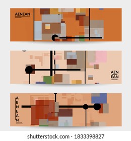 Abstract geometric texture. Mid century modern  design with geometric shapes transparent and overlapping. Retro colors. Banner template retro geometry vintage style.