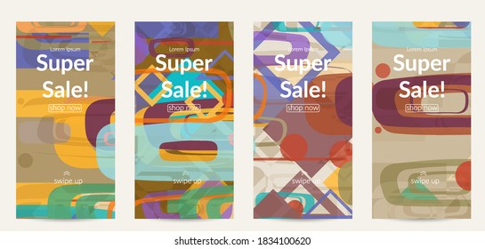 Textura geométrica abstracta. Diseño moderno de mediados de siglo con formas geométricas transparentes y superpuestas. Colores retro. Estilo de vintage de geometría retro de plantilla de medios sociales.