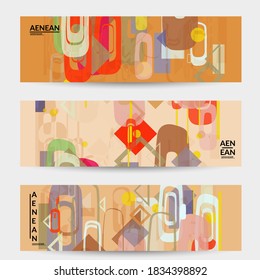 Abstract geometric texture. Mid century modern  design with geometric shapes transparent and overlapping. Retro colors. Banner template retro geometry vintage style.