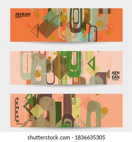 Abstract geometric texture. Mid century modern  design with geometric shapes transparent and overlapping. Retro colors. Banner template retro geometry vintage style.
