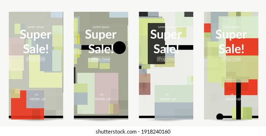 Abstract geometric texture. Mid century modern  design with geometric shapes transparent and overlapping. Retro colors. Social media template retro geometry vintage style.