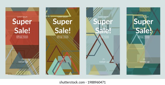 Abstract geometric texture. Mid century modern  design with geometric shapes transparent and overlapping. Retro colors. Social media template retro geometry vintage style.