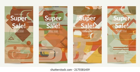 Abstract geometric texture. Mid century modern  design with geometric shapes transparent and overlapping. Retro colors. Social media template retro geometry vintage style.