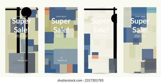 Abstract geometric texture. Mid century modern  design with geometric shapes transparent and overlapping. Retro colors. Social media template retro geometry vintage style.