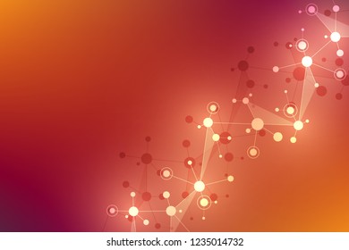 Abstract geometric texture with molecular structures and neural network. Molecules DNA and genetic engineering. Futuristic artificial intelligence concept. Vector technological and scientific design