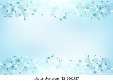 Abstract geometric texture with molecular structures and neural network. Molecules DNA and genetic research. Plexus background. Vector illustration for medical, scientific and technological design