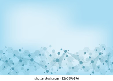 Abstract geometric texture with molecular structures and neural network. Molecules DNA and genetic research. Plexus background. Vector illustration for medical, scientific and technological design