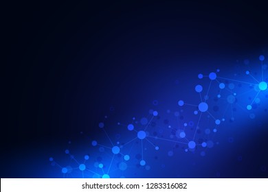 Abstract geometric texture with molecular structures and neural network. Molecules DNA and genetic research. Plexus background. Vector illustration for medical, scientific and technological design