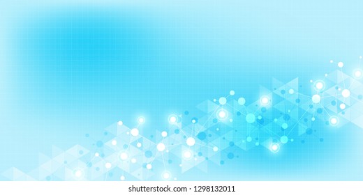 Abstract geometric texture with molecular structures and neural network. Molecules DNA and genetic research. Plexus background.