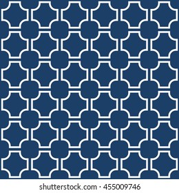 Abstract geometric texture repeating blue and white in islamic style seamless pattern design background. editable vector file. Polygonal linear grid from striped elements.