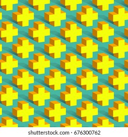 Abstract geometric texture of yellow crosses on a blue background