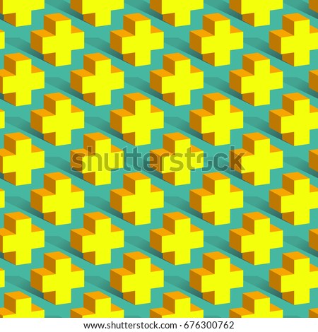 Abstract geometric texture of yellow crosses on a blue background