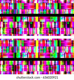 Abstract geometric textured glitch background. Seamless abstract background with geometric elements, designed with bright colored gradients. Trendy Glitch effect. Design element. Digital noise 