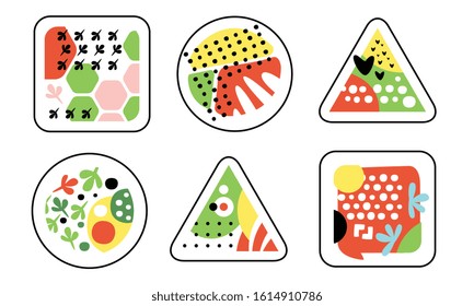 Abstract Geometric Textures of Trendy Bright Colors in Triangle, Square and Circle Geometric Shapes Vector Illustration