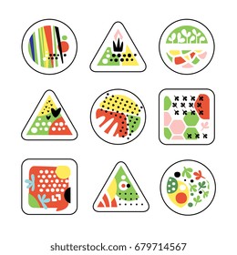 Abstract geometric textures in a triangle, square and circle, trendy colors and shapes