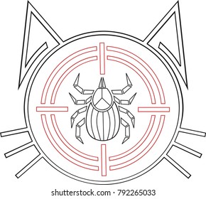 Abstract and geometric tick icon in a target on a cat