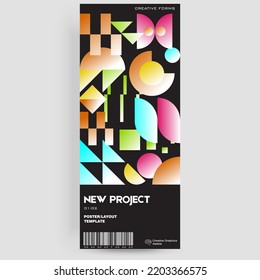 Abstract geometric ticket. Bauhaus geometric backgrouns, vector circle, triangle, and square lines color art design. Useful for  invitation cards, presentation backdrop, flyer