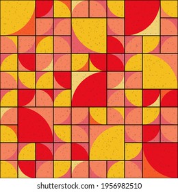 Abstract geometric tile. Citrus color tile and arcs within squares shape. Vector.