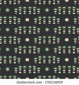 Abstract Geometric Tile Plant in Black Background Color Seamless Pattern.