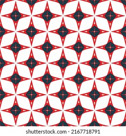 Abstract Geometric Tile Style Retro Pattern Three Color Minimal Trendy Fashion Design Perfect for Allover Fabric Print Red Navy Blue Tones