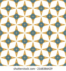 Abstract Geometric Tile Style Retro Pattern Three Color Minimal Trendy Fashion Design Perfect for Allover Fabric Print Mustard Yellow Blue Tones