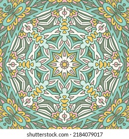 Resumen de las baldosas geométricas de color étnico sin costuras ornamentales. Diseño con elementos de doodle. Vector de tracería de medallón árabe