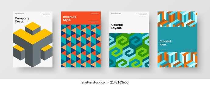 Abstract geometric tiles catalog cover concept bundle. Minimalistic handbill design vector template collection.