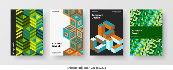 Resumen de la colección de plantillas de folletos de azulejos geométricos. Conjunto de conceptos vectoriales de diseño minimalista de portada.