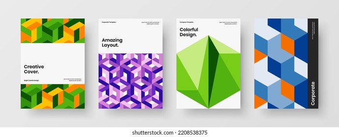 Abstract geometric tiles magazine cover template collection. Simple corporate brochure vector design concept bundle.