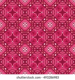 Abstract geometric tiles ornamental print. Pink seamless abstract tiled pattern vector web background