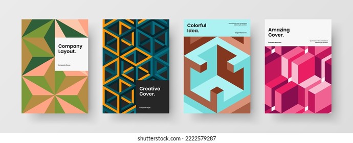 Abstract geometric tiles poster layout collection. Trendy catalog cover A4 design vector illustration composition.