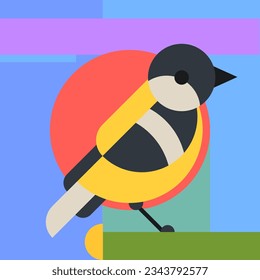 Abstract geometric titmouse in modern fashion minimal art style. Bright cartoon concept design. Decorative retro bauhaus composition. Creative vector flat illustration. Template for icon, logo, print.