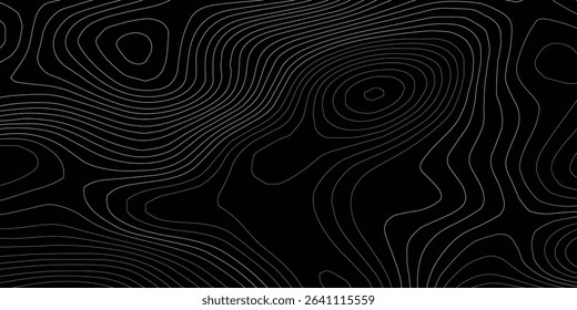 Abstract Geometric Topographic Map Background, Grey Topographic Lines and Contours in Motion with Dynamic Line Patterns.