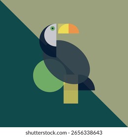 Ave Toucana Geométrica Abstrata com Formas Sobrepostas e Tons Terrosos