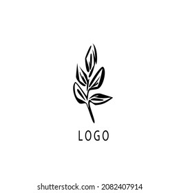 Abstract geometric tree branch, herbs, elegant leafy logo for natural products and products company, yoga, organics, bio, boutiques, cosmetics, spa, shop.