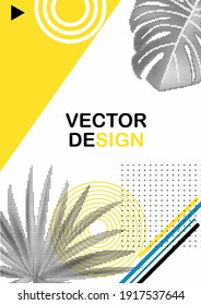 Abstract Geometric Trendy Background with Halftones Palm Leaves. Vector Illustration