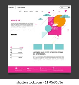 Abstract Geometric Trendy Website template, one page design, headers and interface elements.