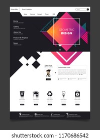 Abstract Geometric Trendy Website template, one page design, headers and interface elements.