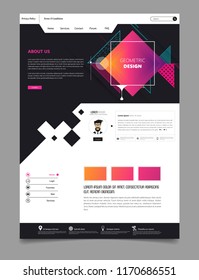 Abstract Geometric Trendy Website template, one page design, headers and interface elements.