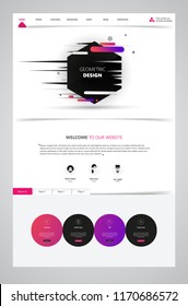 Abstract Geometric Trendy Website template, one page design, headers and interface elements.