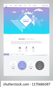 Abstract Geometric Trendy Website template, one page design, headers and interface elements.